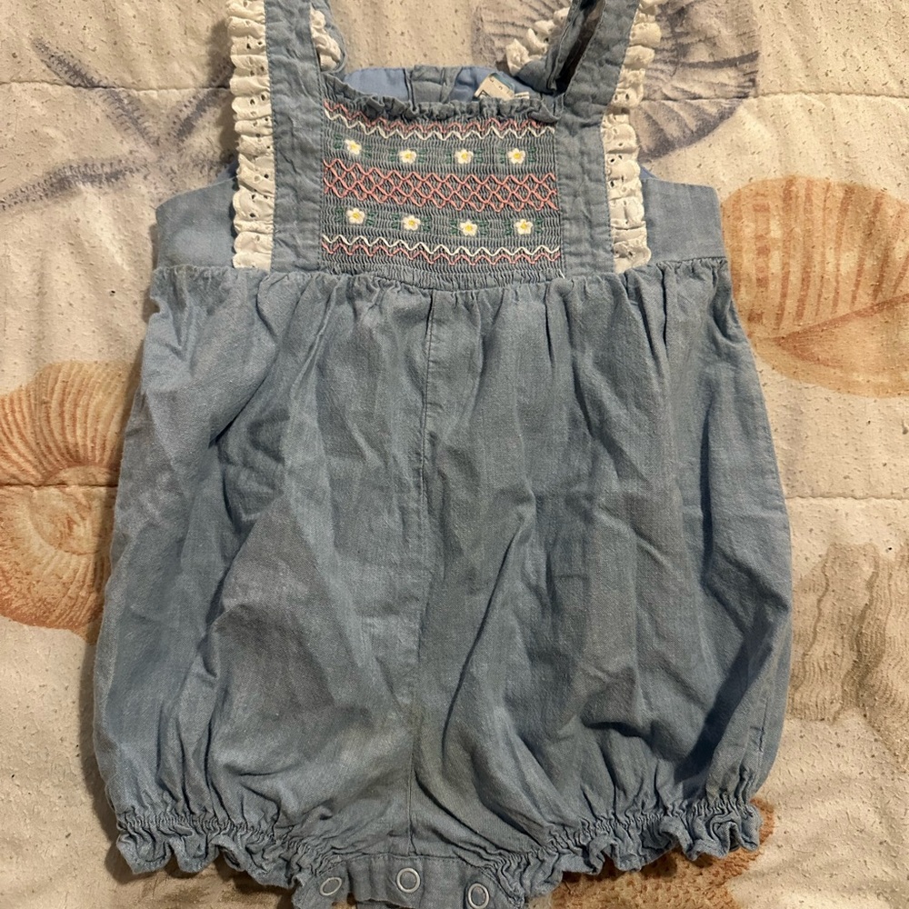 Vintage Blue Bubble Style Onesie with Lace and Embroidery Baby/kid